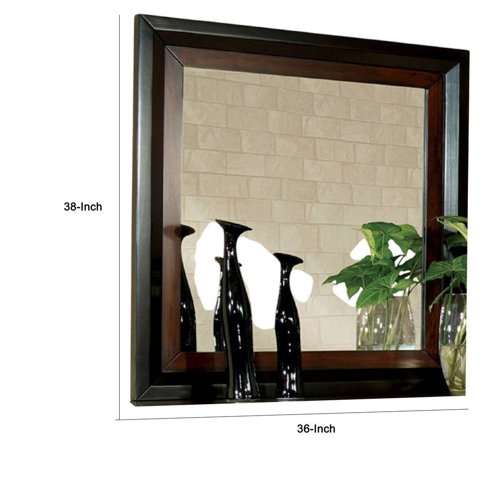 Nera Dresser Mirror 38 Inch Dark Walnut Brown and Black Solid Wood BM332568