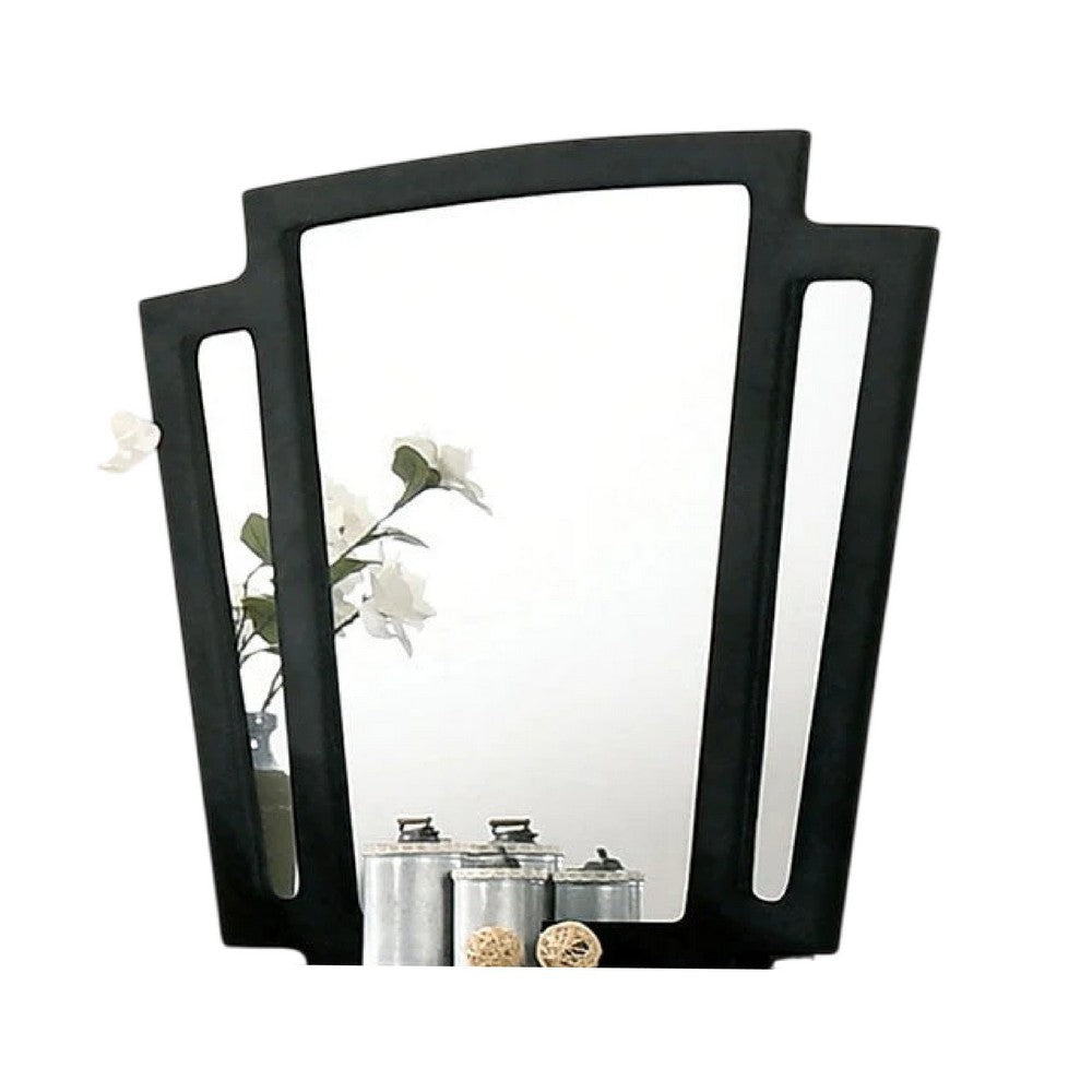 Ino Dresser Mirror 44 Inch Black Fabric Upholstered 3 Panel Frame BM332570