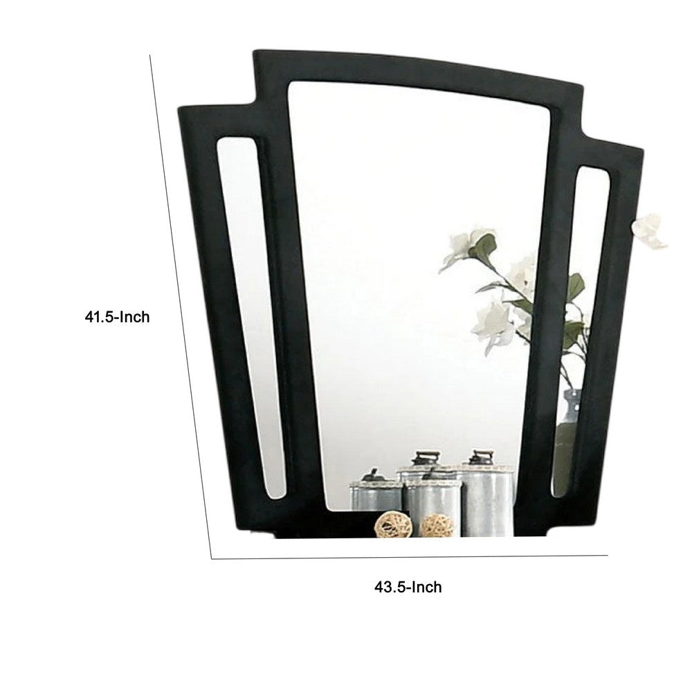 Ino Dresser Mirror 44 Inch Black Fabric Upholstered 3 Panel Frame BM332570