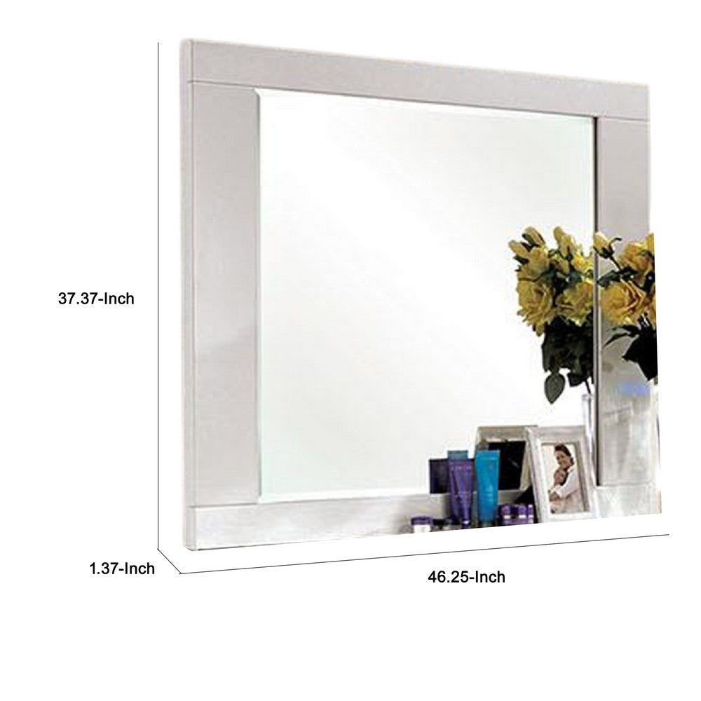 Gely Dresser Mirror 46 Inch Glossy White Lacquer Solid Wood Frame BM332571