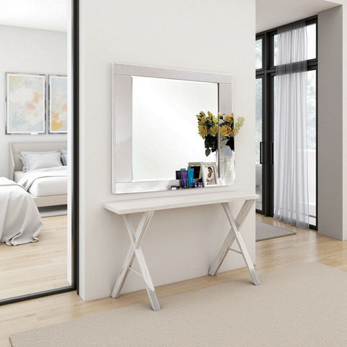 Gely Dresser Mirror, 46 Inch Glossy White Lacquer, Solid Wood Frame