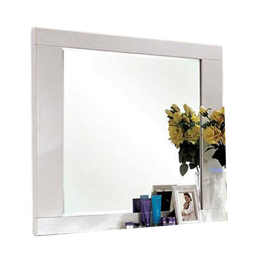 Gely Dresser Mirror, 46 Inch Glossy White Lacquer, Solid Wood Frame