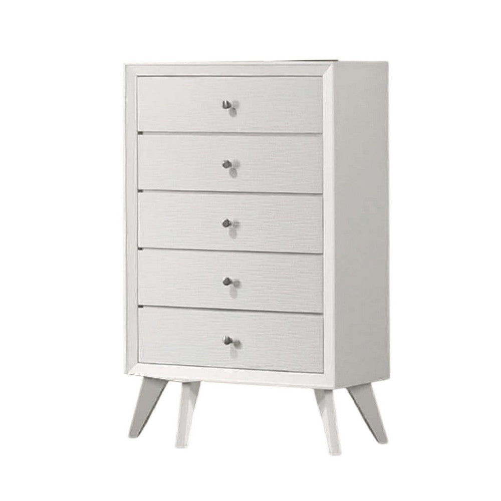 Tory Tall Dresser Chest 5 Drawers w Bronze Knobs Textured White Wood BM332575