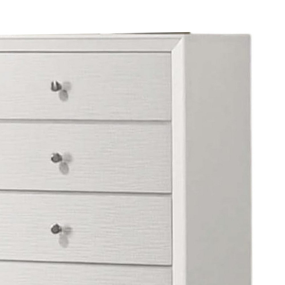 Tory Tall Dresser Chest 5 Drawers w Bronze Knobs Textured White Wood BM332575
