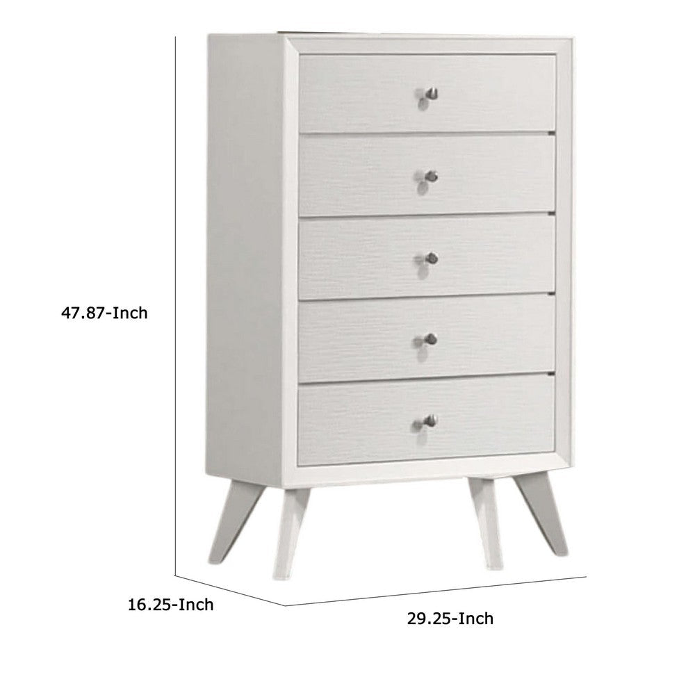 Tory Tall Dresser Chest 5 Drawers w Bronze Knobs Textured White Wood BM332575