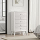Tory Tall Dresser Chest, 5 Drawers w Bronze Knobs, Textured White Wood