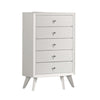 Tory Tall Dresser Chest, 5 Drawers w Bronze Knobs, Textured White Wood
