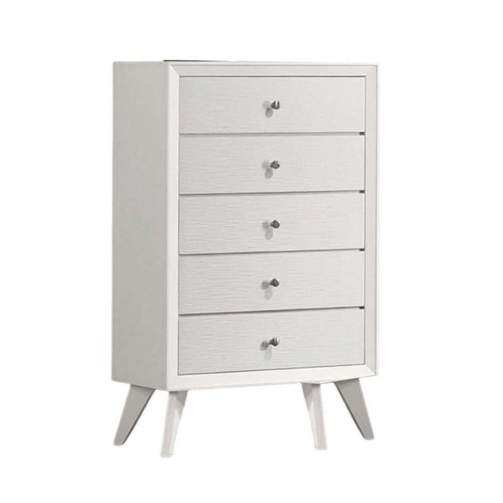Tory Tall Dresser Chest, 5 Drawers w Bronze Knobs, Textured White Wood