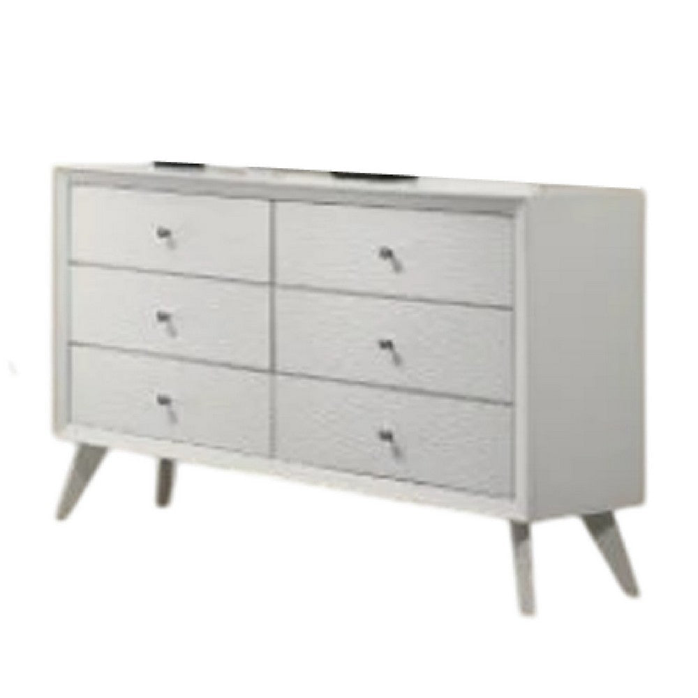Tory Wide Dresser 6 Drawers w Bronze Knobs Textured White Wood BM332576