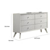 Tory Wide Dresser 6 Drawers w Bronze Knobs Textured White Wood BM332576