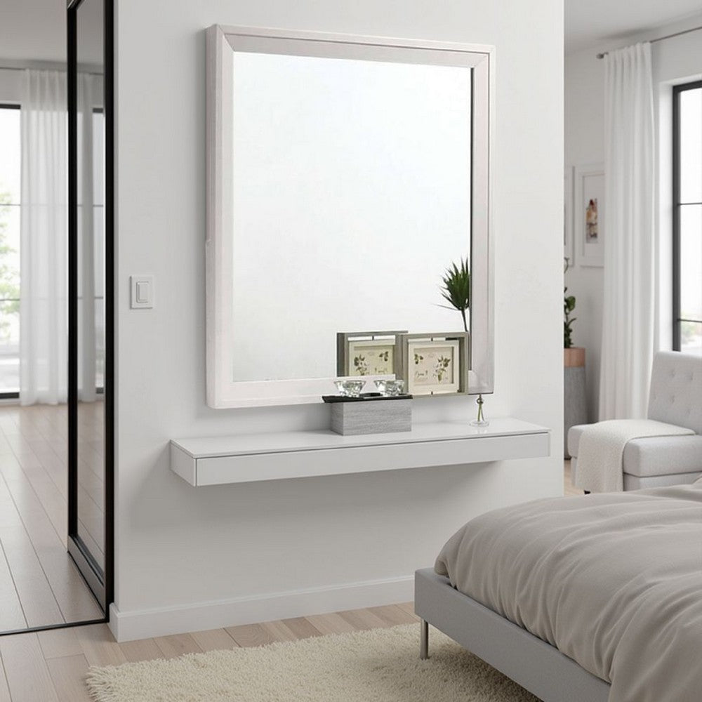 Tory Dresser Mirror, 36 Inch Rectangular, Classic White Solid Wood