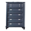 Zeny Tall Dresser Chest, 5 Drawers, Nickel Handles, Slate Blue Wood