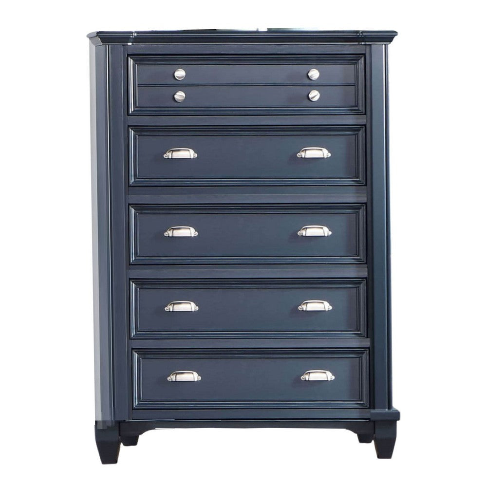 Zeny Tall Dresser Chest 5 Drawers Nickel Handles Slate Blue Wood BM332578