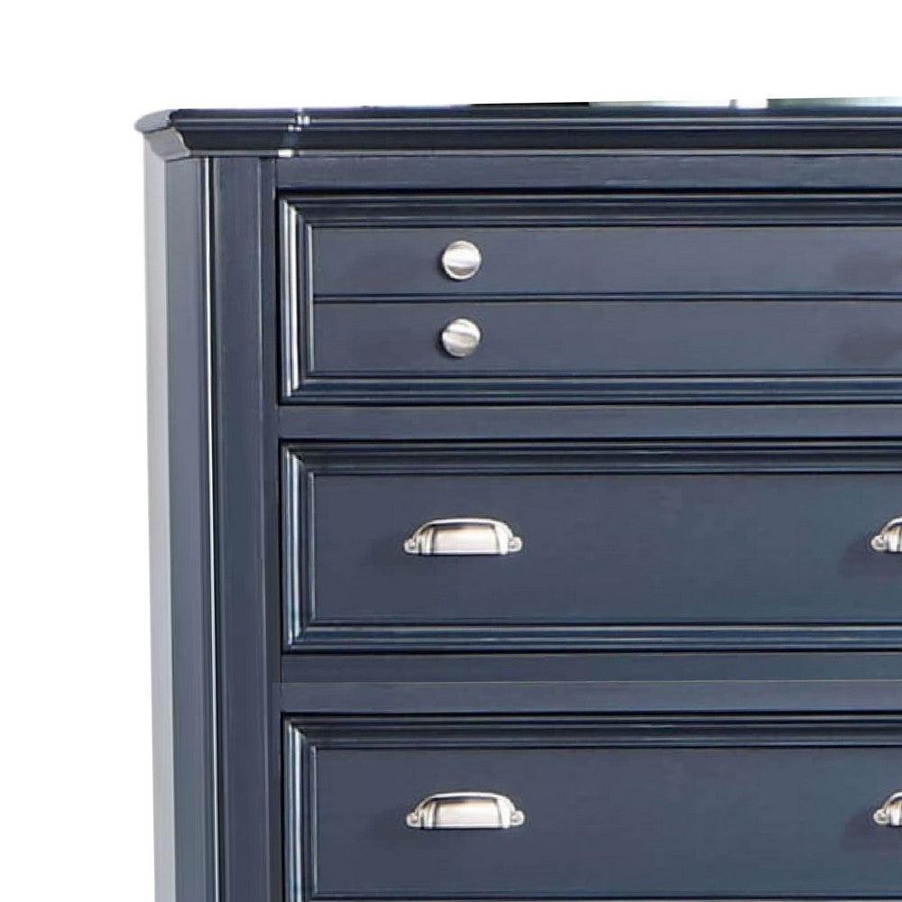 Zeny Tall Dresser Chest 5 Drawers Nickel Handles Slate Blue Wood BM332578