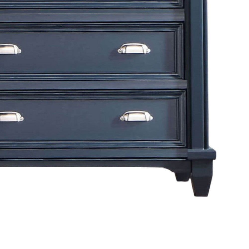 Zeny Tall Dresser Chest 5 Drawers Nickel Handles Slate Blue Wood BM332578