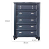 Zeny Tall Dresser Chest 5 Drawers Nickel Handles Slate Blue Wood BM332578