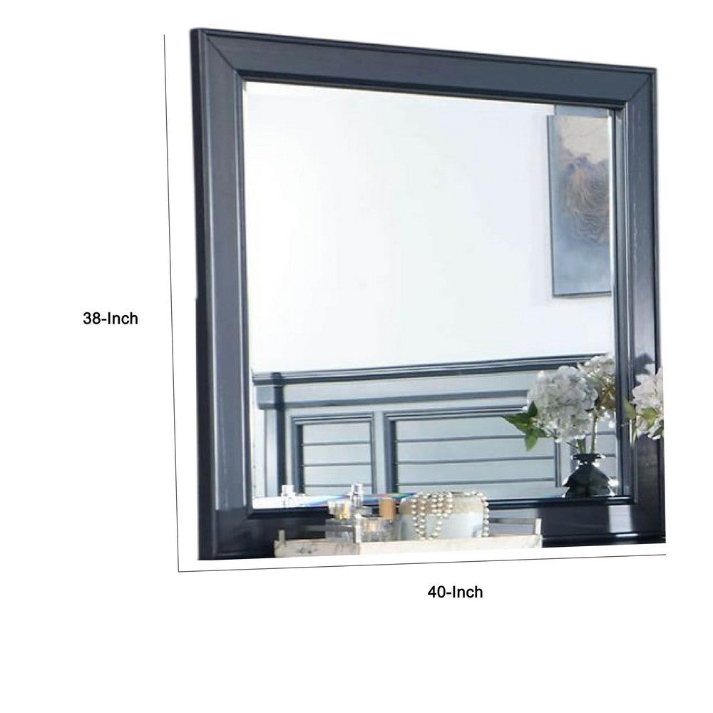 Zeny Dresser Mirror 40 Inch Rectangular Slate Blue Solid Wood Frame BM332580