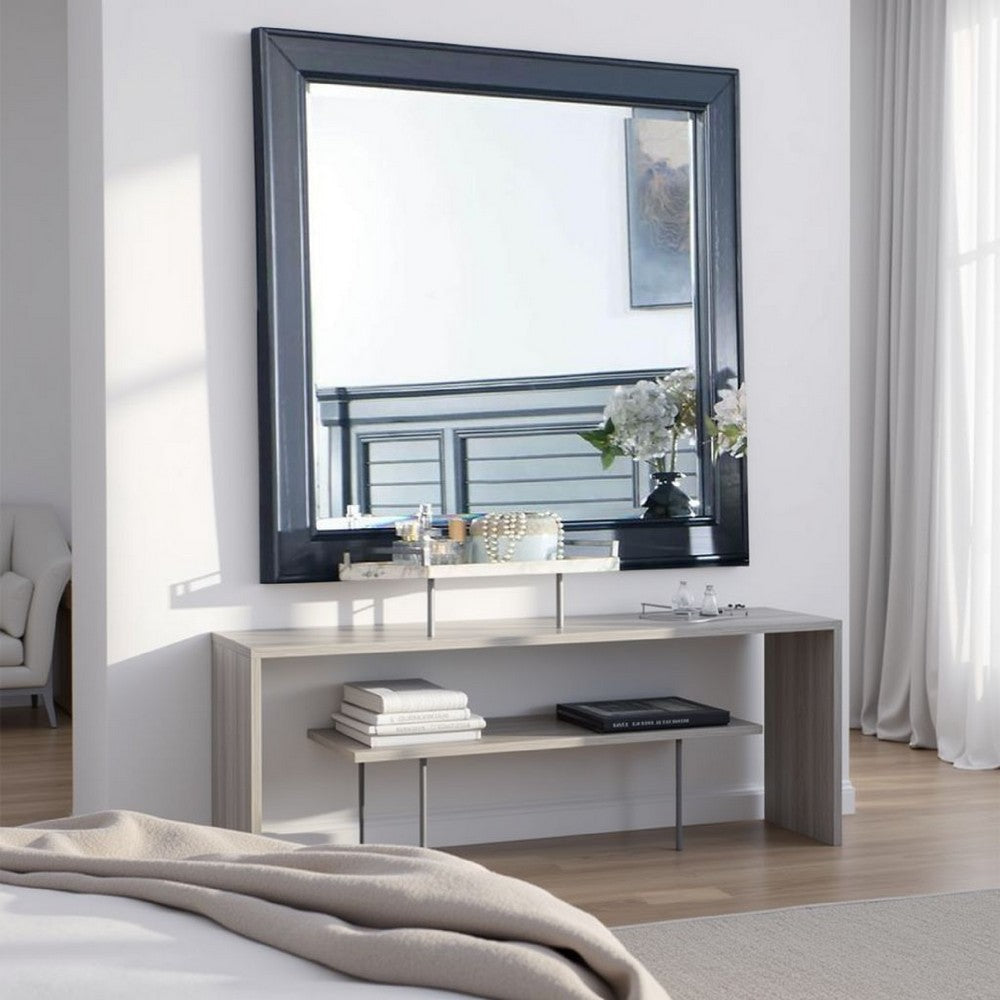 Zeny Dresser Mirror, 40 Inch Rectangular, Slate Blue Solid Wood Frame