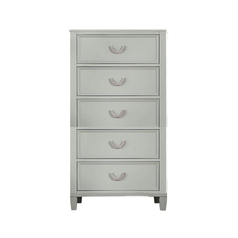 Roly Tall Dresser Chest 5 Drawers Chrome Hanging Handles Gray Wood BM332581
