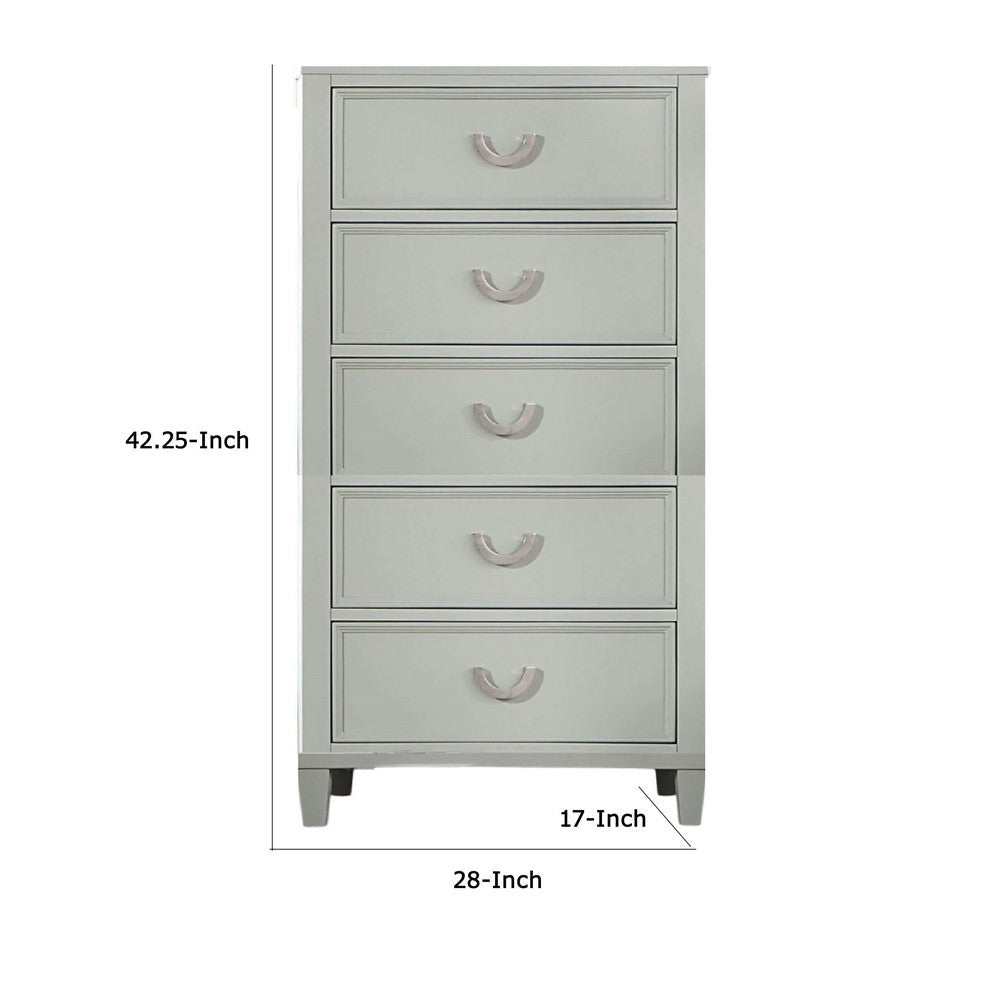 Roly Tall Dresser Chest 5 Drawers Chrome Hanging Handles Gray Wood BM332581