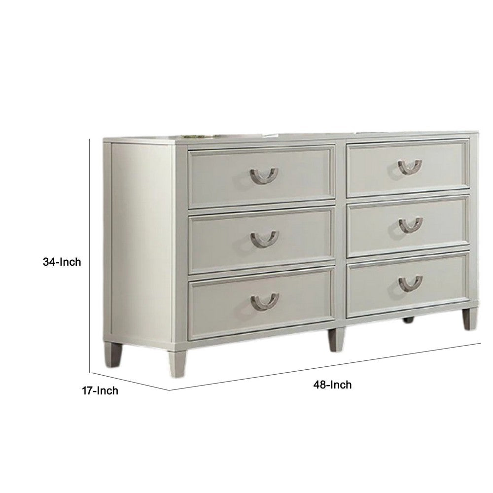 Roly Wide Dresser with 6 Drawers Chrome Hanging Handles Gray Wood BM332582