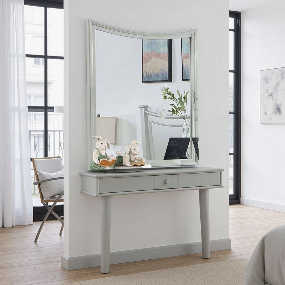 Roly Dresser Mirror, 37 Inch Gray Rectangular Solid Wood Molded Frame