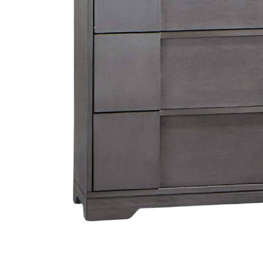 Levice Tall Dresser Chest 5 Drawers Nickel Finger Handles Gray Wood BM332587