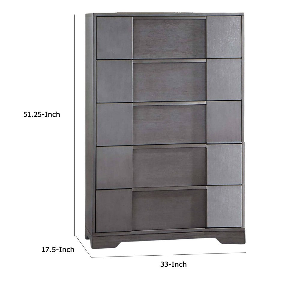 Levice Tall Dresser Chest 5 Drawers Nickel Finger Handles Gray Wood BM332587