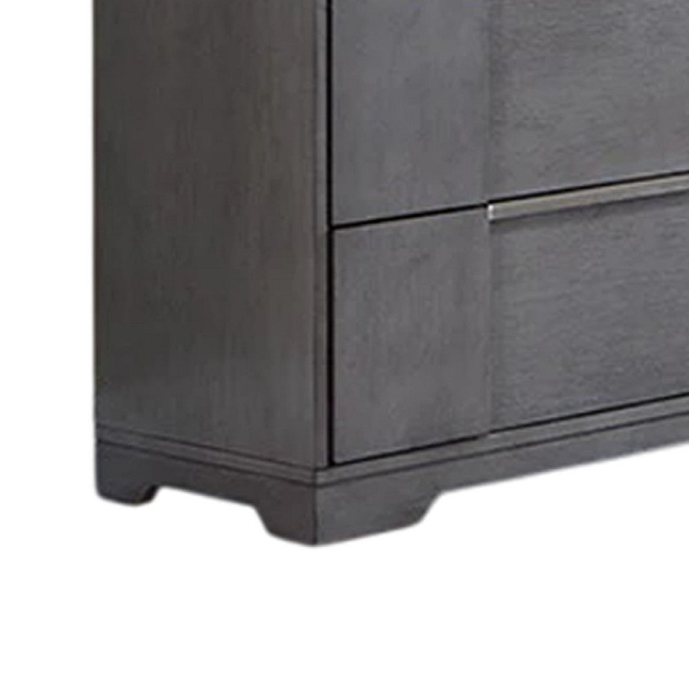 Levice Wide Dresser 6 Drawers Nickel Finger Handles Gray Wood BM332588