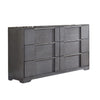 Levice Wide Dresser, 6 Drawers, Nickel Finger Handles, Gray Wood