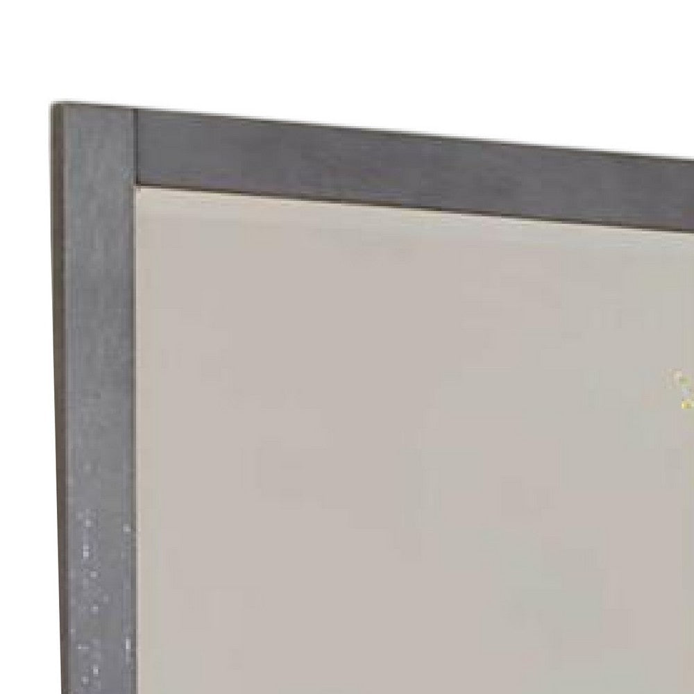 Levice Dresser Mirror 38 Inch Rectangular Gray Solid Wood Frame BM332589
