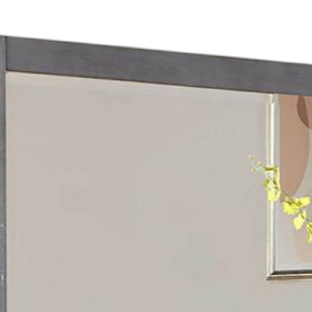 Levice Dresser Mirror 38 Inch Rectangular Gray Solid Wood Frame BM332589