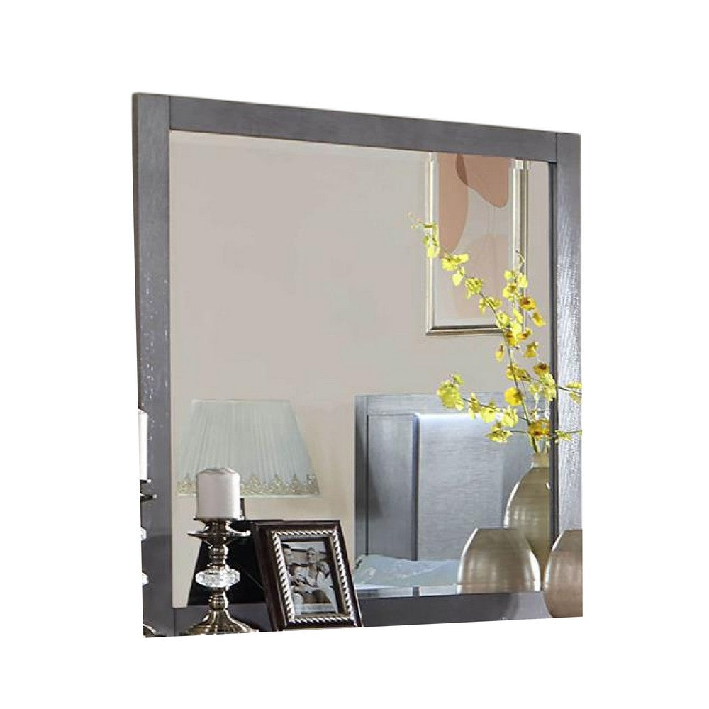 Levice Dresser Mirror, 38 Inch Rectangular, Gray Solid Wood Frame