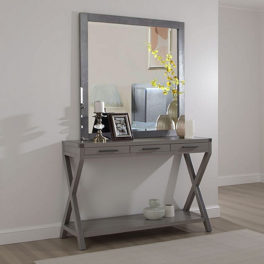 Levice Dresser Mirror 38 Inch Rectangular Gray Solid Wood Frame BM332589