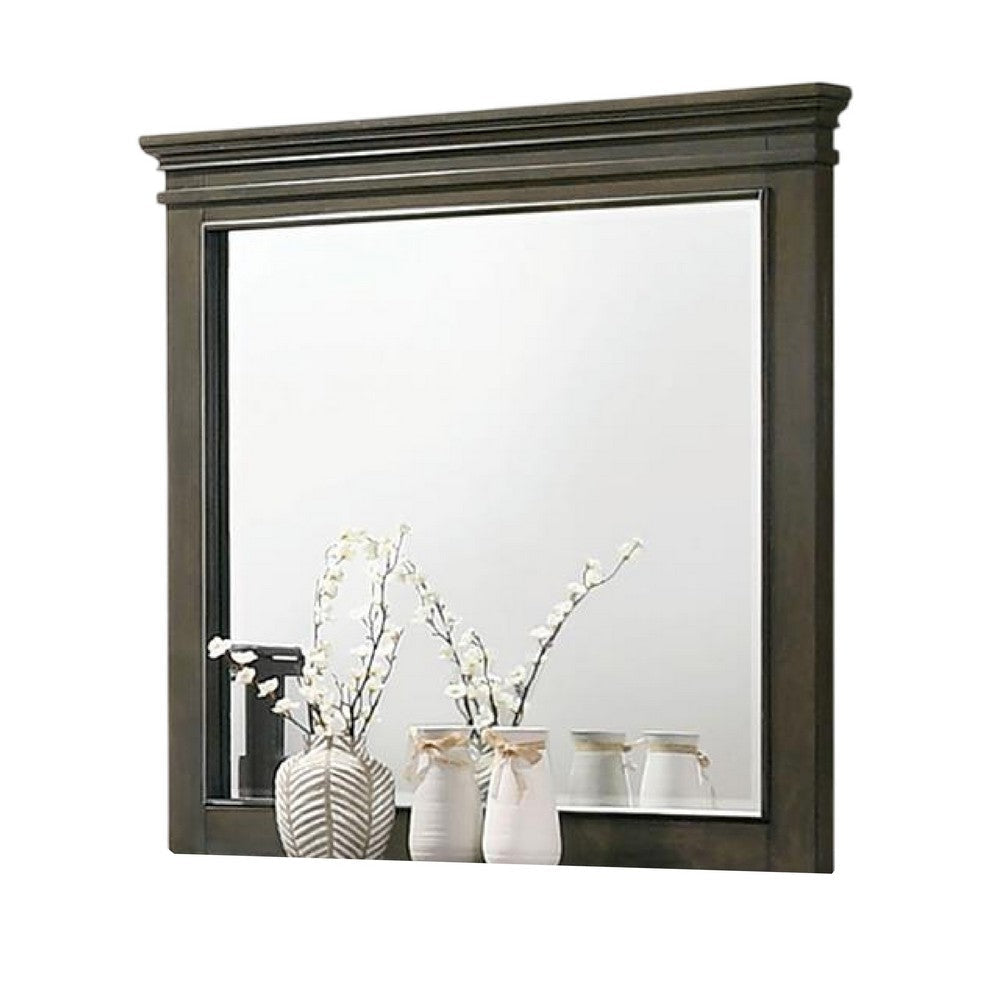 Revy Dresser Mirror 43 Inch Gray Rubberwood Frame Crown Molding BM332590