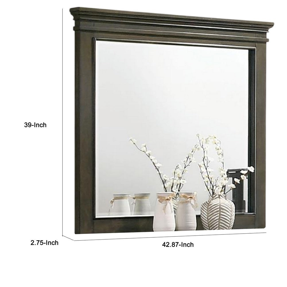 Revy Dresser Mirror 43 Inch Gray Rubberwood Frame Crown Molding BM332590