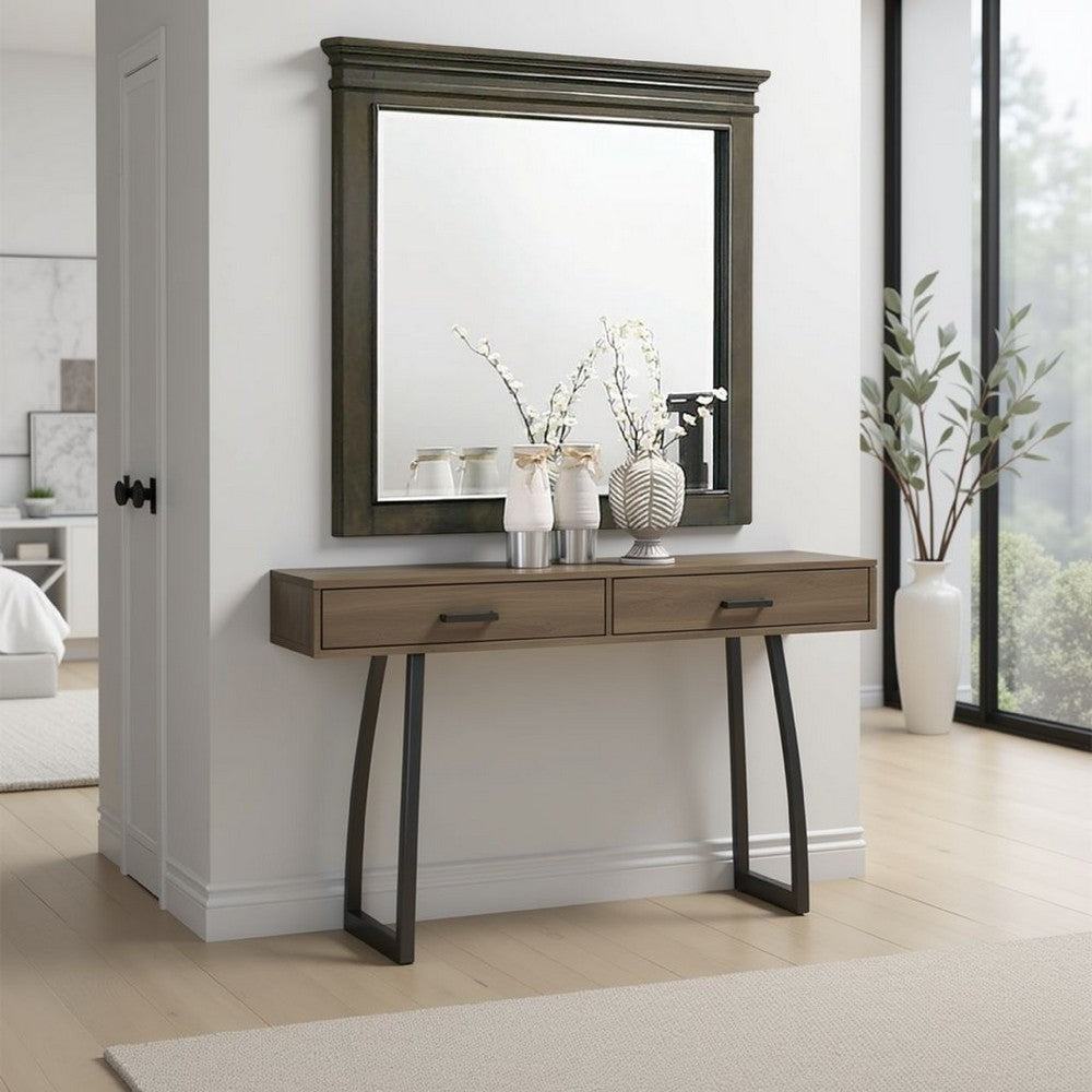 Revy Dresser Mirror, 43 Inch Gray Rubberwood Frame, Crown Molding