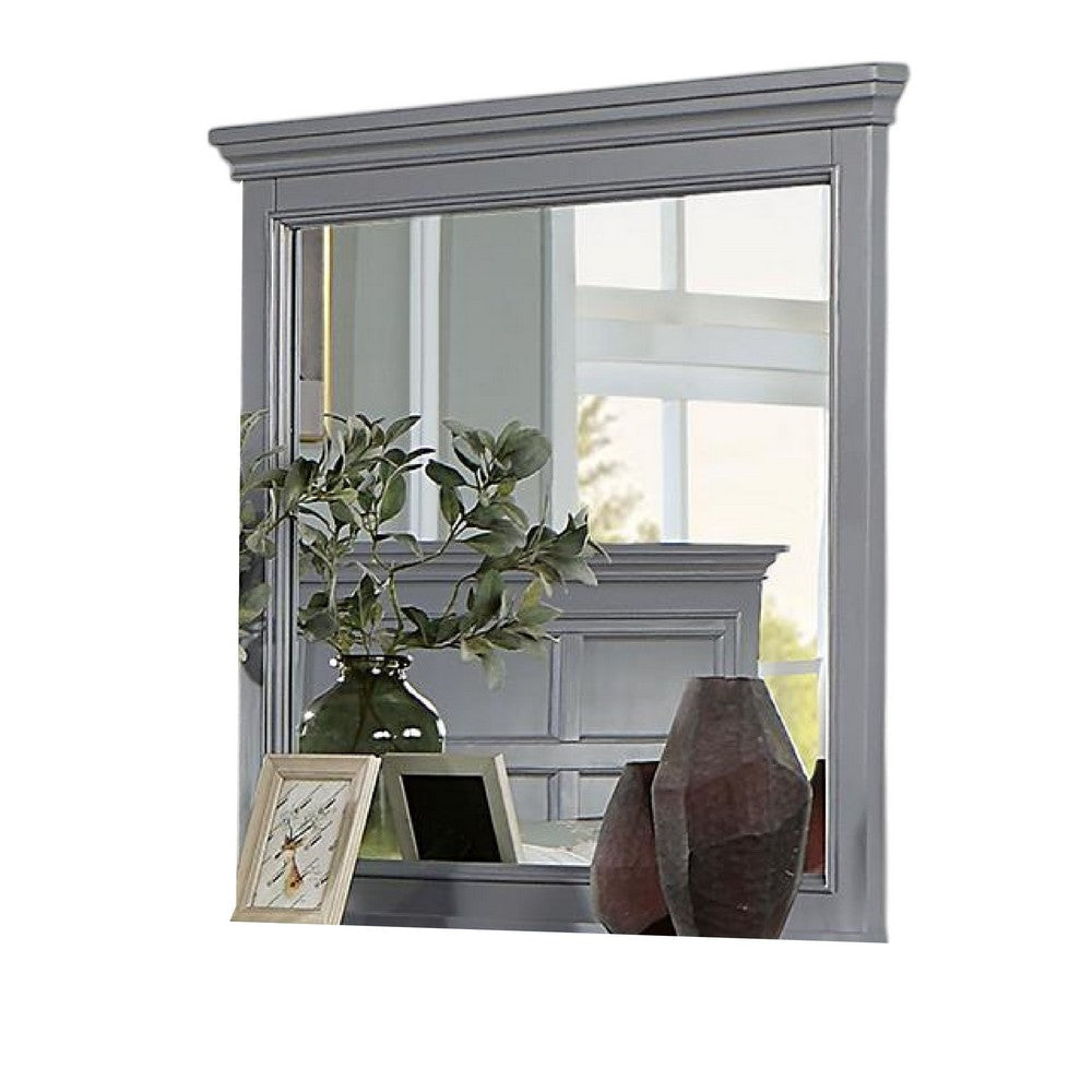 Lile Dresser Mirror w Crown Molding Frame 42 Inch Gray Solid Wood BM332592