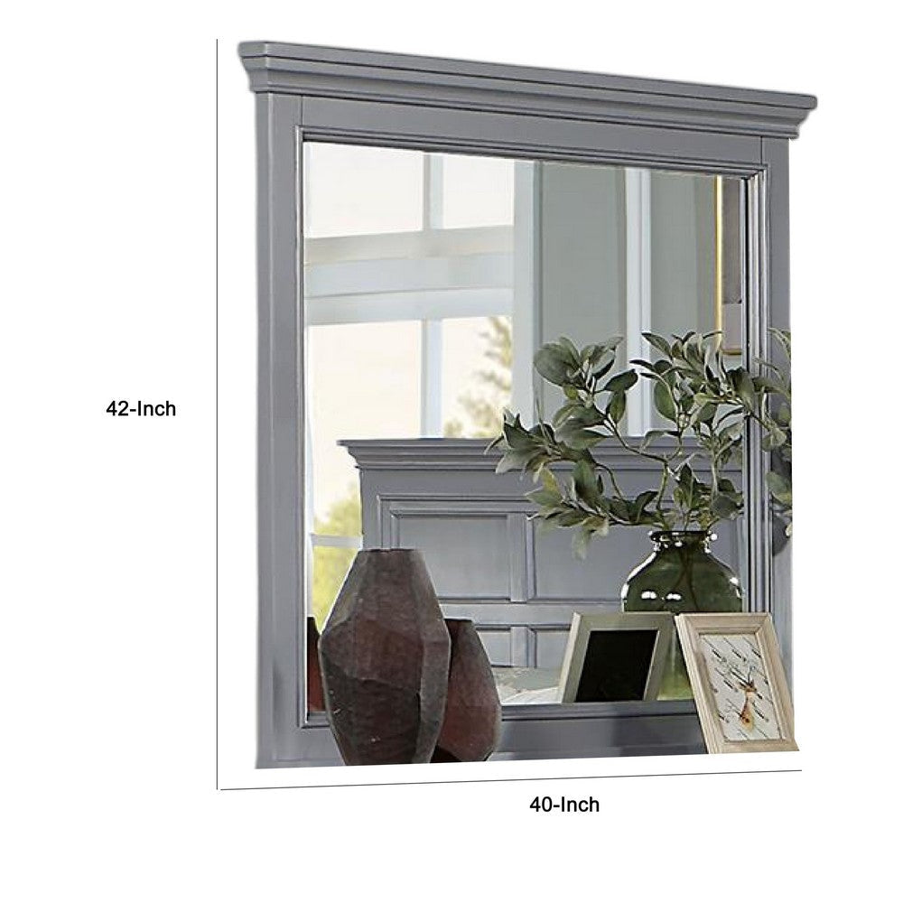 Lile Dresser Mirror w Crown Molding Frame 42 Inch Gray Solid Wood BM332592
