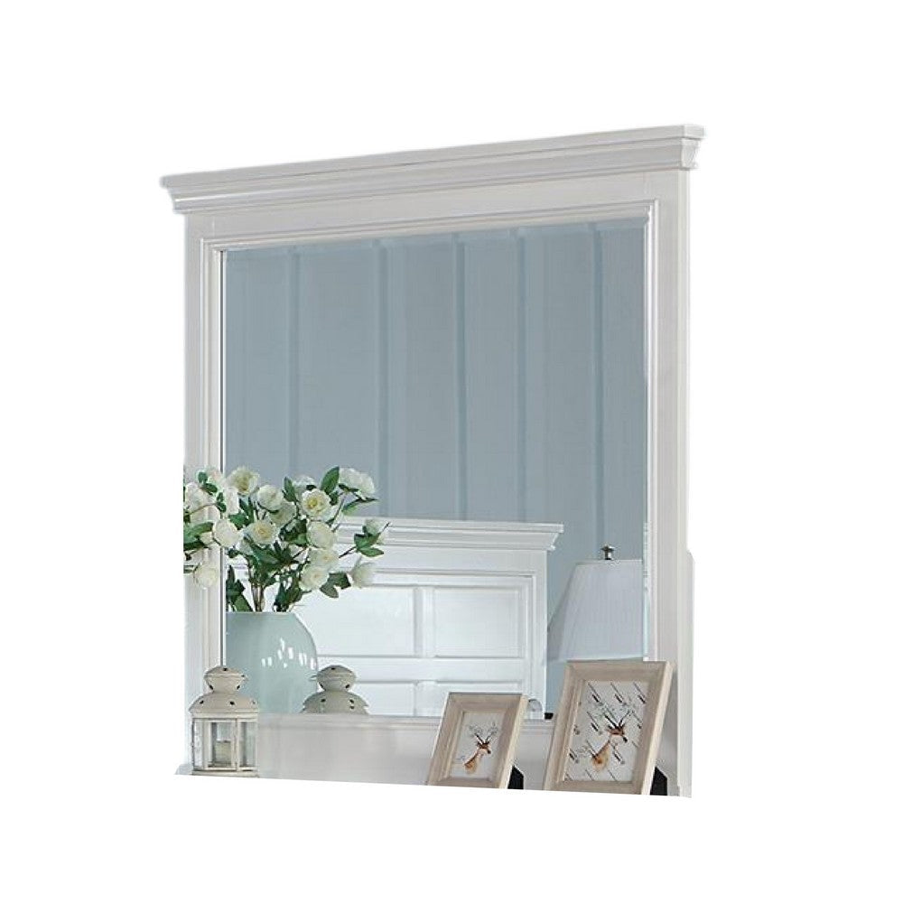 Lile Dresser Mirror w Crown Molding Frame 42 Inch White Solid Wood BM332593
