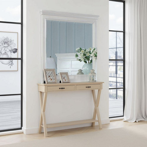 Lile Dresser Mirror w Crown Molding Frame, 42 Inch White Solid Wood