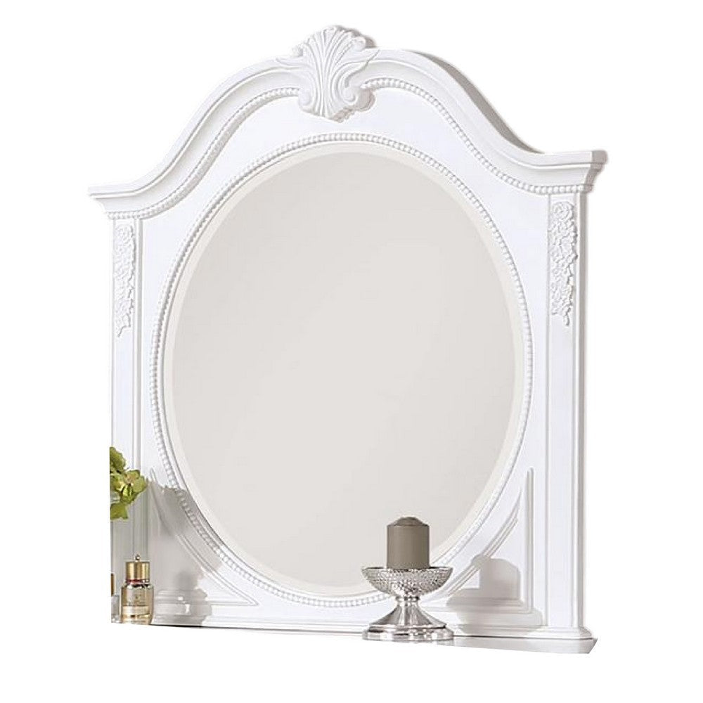 Aleci Dresser Mirror 42 Inch Carved Frame Classic White Solid Wood BM332597