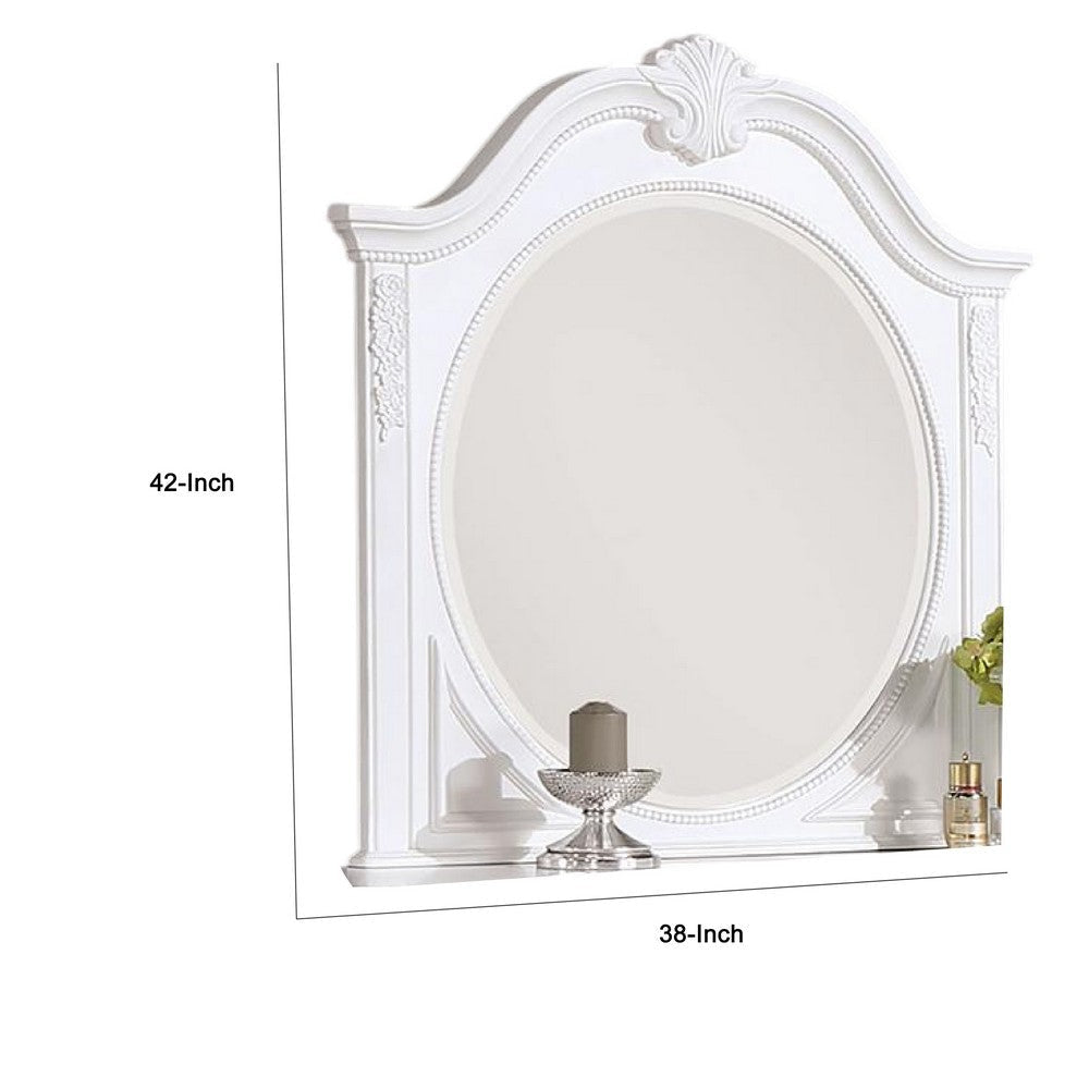 Aleci Dresser Mirror 42 Inch Carved Frame Classic White Solid Wood BM332597
