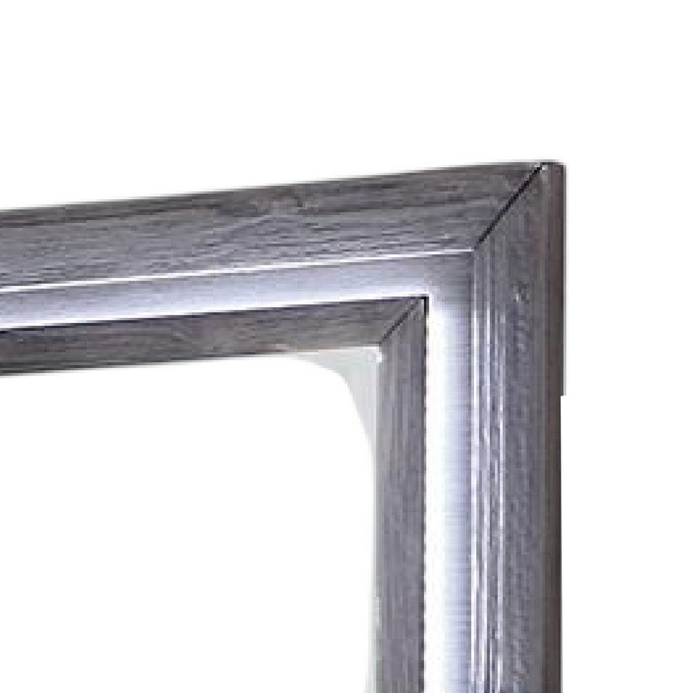 Reno Dresser Mirror White LED Lights 46 Inch Gray Solid Wood Frame BM332599