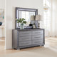 Reno Dresser Mirror, White LED Lights, 46 Inch Gray Solid Wood Frame