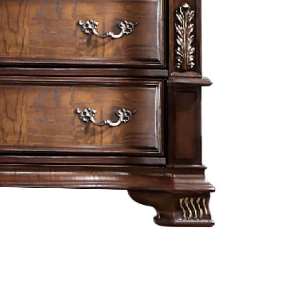 Prio Tall Dresser Chest 5 Drawers Classic Wood Carved Cherry Brown BM332600