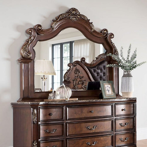 Prio Dresser Mirror, Classic Wood Carved Frame, Cherry Brown, 59 Inch