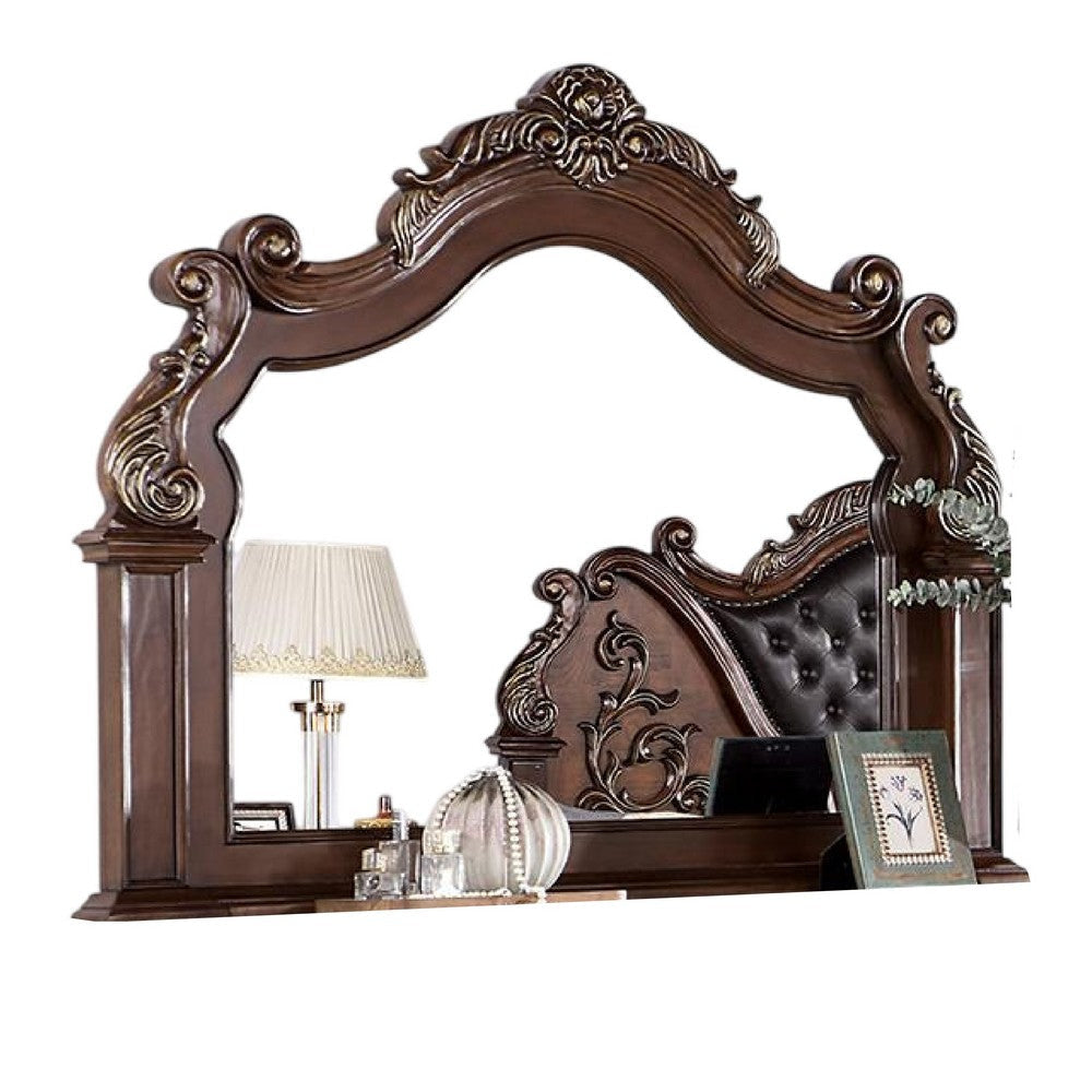 Prio Dresser Mirror, Classic Wood Carved Frame, Cherry Brown, 59 Inch
