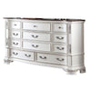 Prio Wide Dresser 11 Drawers Marble Top Carved Pearl White Wood BM332604