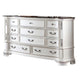 Prio Wide Dresser 11 Drawers Marble Top Carved Pearl White Wood BM332604